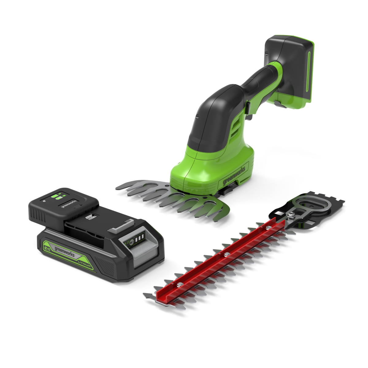 Greenworks 24V 2-in-1 shrub shears with battery; charger included in SH02A3 kit