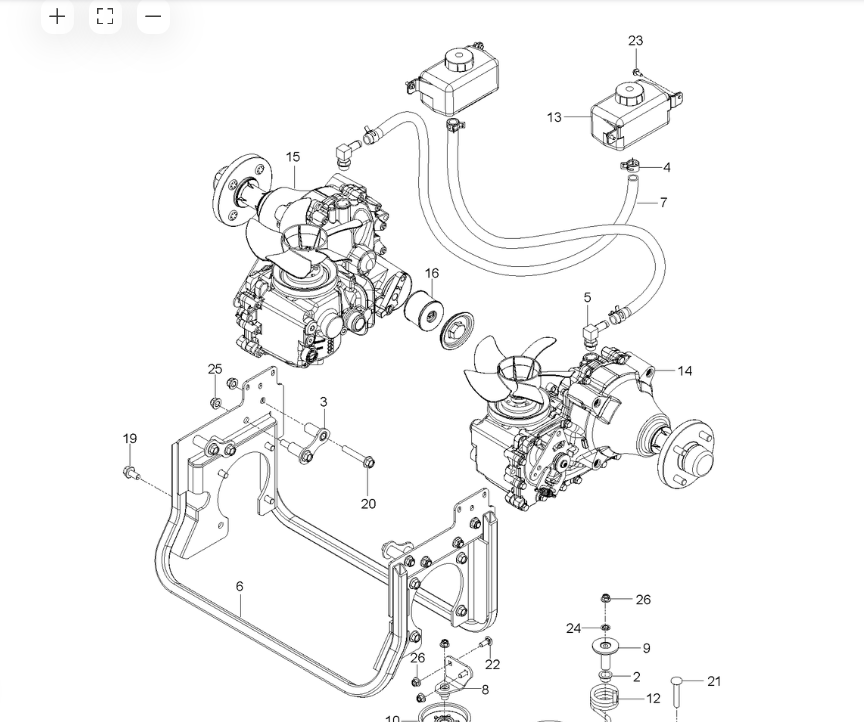Parts diagram showing Husqvarna 582480001 left-hand transmission as item 14; other illustrated parts are not included