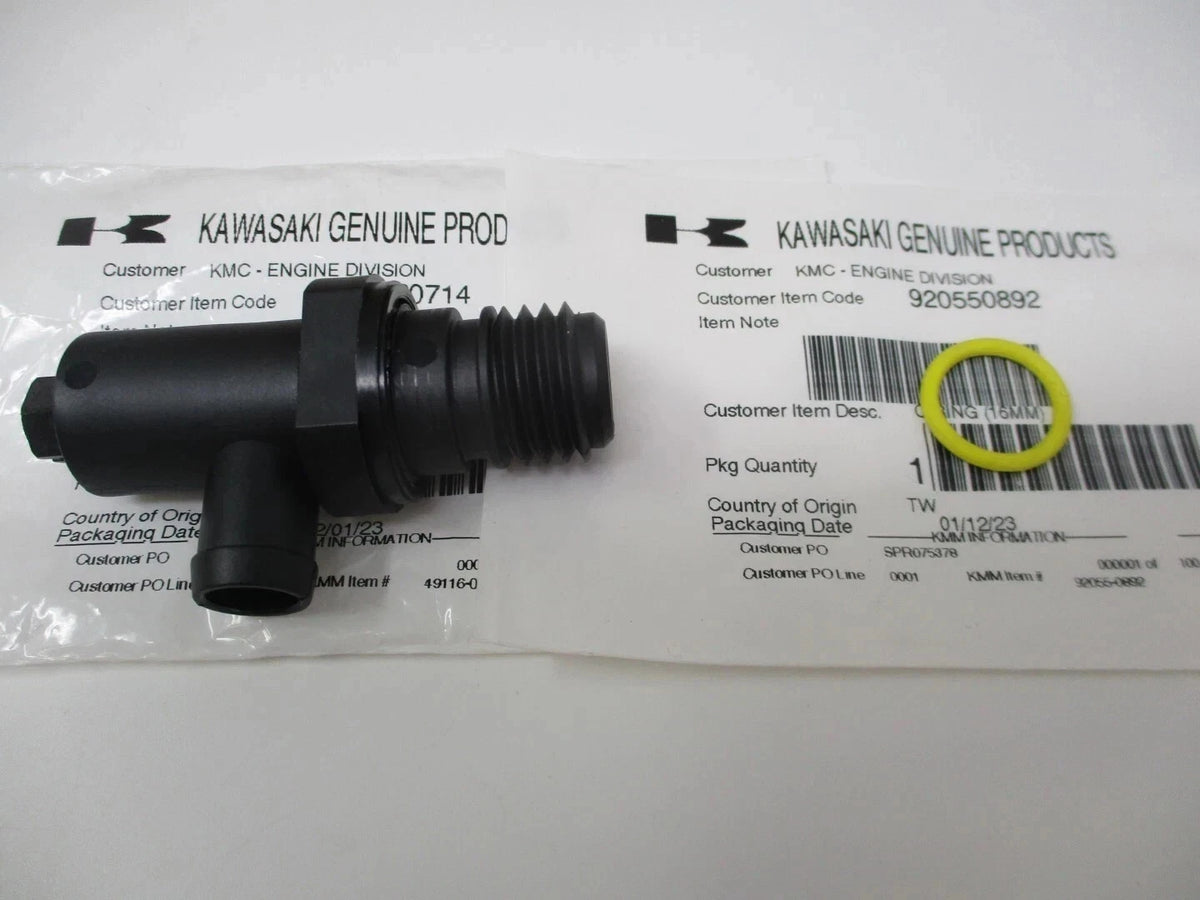 Genuine Kawasaki 49116-0714 Oil Drain Valve 92055-0892 O-Ring FS541V FS730V