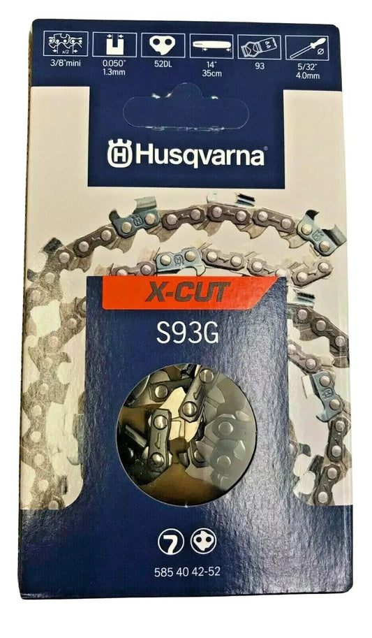 GENUINE HUSQVARNA 14' X-CUT S93G SAW CHAIN 3/8' MINI 1.3mm (52 Links) 585404252