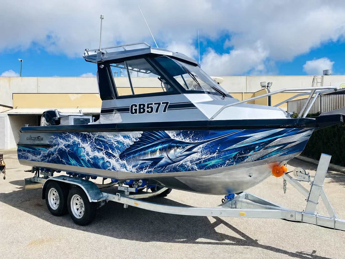 Marlin fishing graphic concept on the reference boat